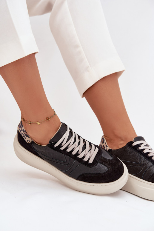 Peau Chaussures modèle baskets Féminin avec une plateforme avec des motifs en fourrure de léopard Zazoo N1263 couleur noire Peau Chaussures modèle baskets Féminin avec une plateforme avec des motifs en fourrure de léopard Zazoo N1263 couleur noire
