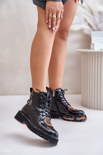avec effet vernis Bottes chaussures Féminin Au Château Peau Artiker 55C0517 couleur noire 2