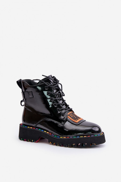 avec effet vernis Bottes chaussures Féminin Au Château Peau Artiker 55C0517 couleur noire