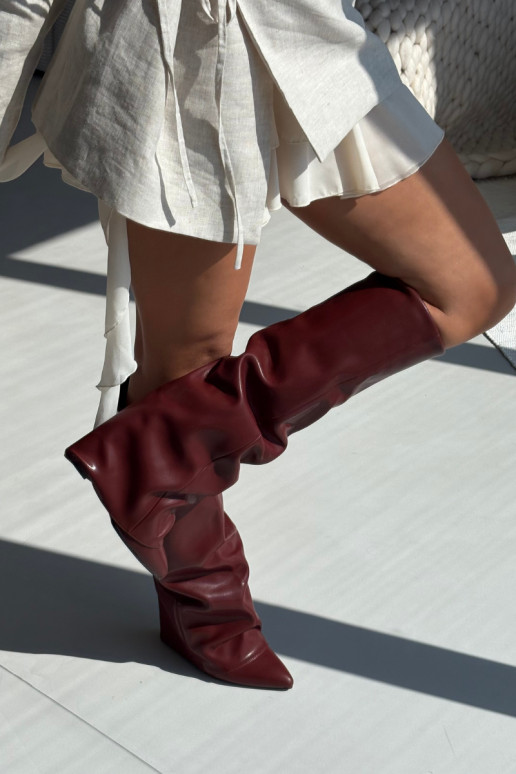 Bottes d'hiver pour femmes, bordeaux, avec cholewa et talons, Elivira Bottes d'hiver pour femmes, bordeaux, avec cholewa et talons, Elivira