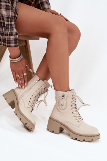 Bottines en cuir pour femmes avec talons, chaudes Vinceza 86418 couleur sable