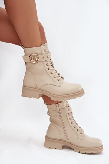 Bottes de travail pour femmes doublées avec détails décoratifs, couleur sable, Talyssa