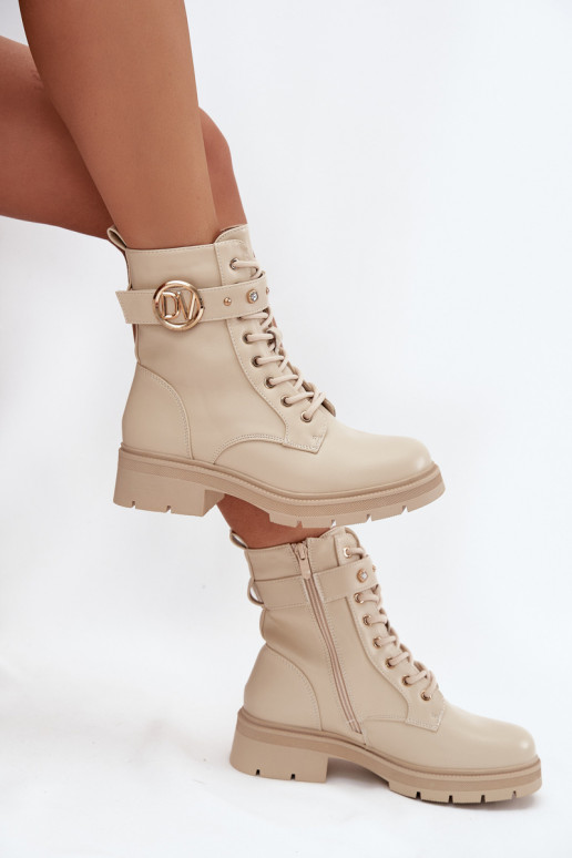 Damen gefütterte Arbeitsstiefel mit dekorativen Details, sandfarben, Talyssa Damen gefütterte Arbeitsstiefel mit dekorativen Details, sandfarben, Talyssa
