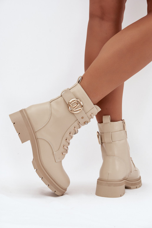 Damen gefütterte Arbeitsstiefel mit dekorativen Details, sandfarben, Talyssa Damen gefütterte Arbeitsstiefel mit dekorativen Details, sandfarben, Talyssa