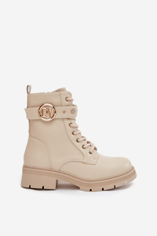 Damen gefütterte Arbeitsstiefel mit dekorativen Details, sandfarben, Talyssa Damen gefütterte Arbeitsstiefel mit dekorativen Details, sandfarben, Talyssa