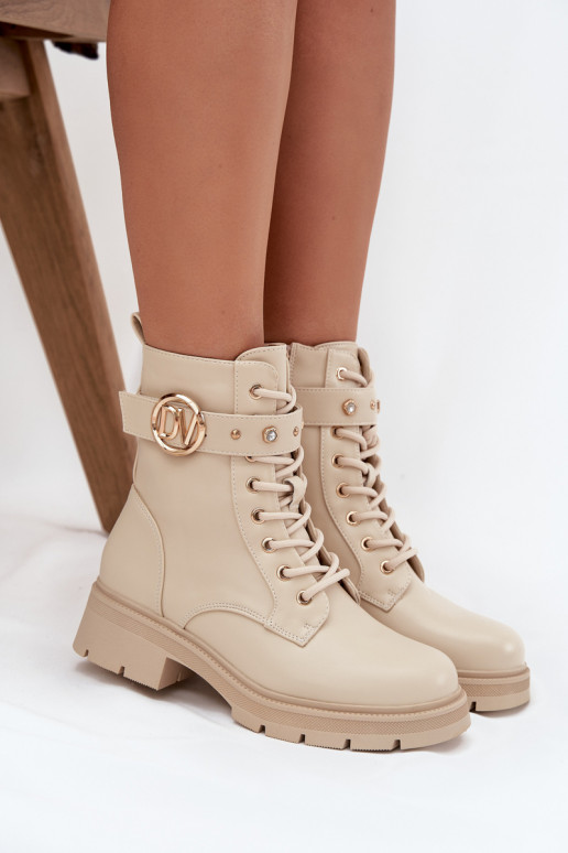 Damen gefütterte Arbeitsstiefel mit dekorativen Details, sandfarben, Talyssa Damen gefütterte Arbeitsstiefel mit dekorativen Details, sandfarben, Talyssa