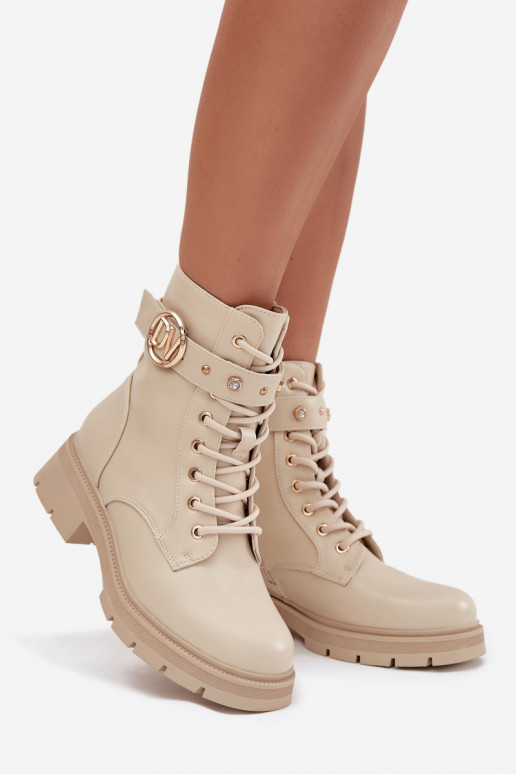 Damen gefütterte Arbeitsstiefel mit dekorativen Details, sandfarben, Talyssa Damen gefütterte Arbeitsstiefel mit dekorativen Details, sandfarben, Talyssa