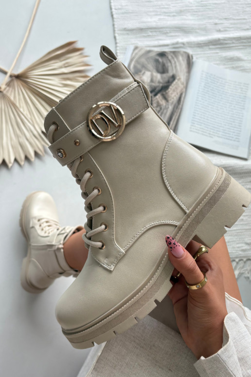 Damen gefütterte Arbeitsstiefel mit dekorativen Details, sandfarben, Talyssa Damen gefütterte Arbeitsstiefel mit dekorativen Details, sandfarben, Talyssa