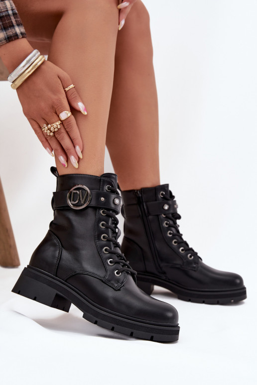 Damen gefütterte Arbeitsstiefel mit dekorativen Details, schwarz, Talyssa Damen gefütterte Arbeitsstiefel mit dekorativen Details, schwarz, Talyssa