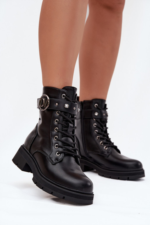Damen gefütterte Arbeitsstiefel mit dekorativen Details, schwarz, Talyssa Damen gefütterte Arbeitsstiefel mit dekorativen Details, schwarz, Talyssa