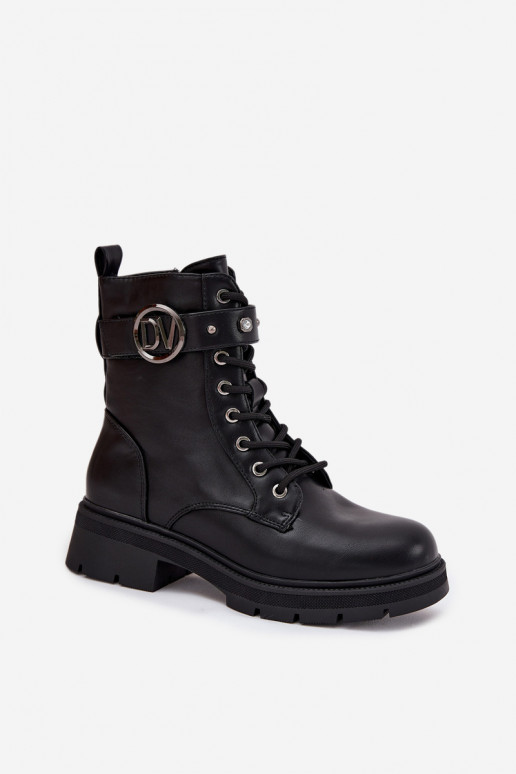 Damen gefütterte Arbeitsstiefel mit dekorativen Details, schwarz, Talyssa Damen gefütterte Arbeitsstiefel mit dekorativen Details, schwarz, Talyssa