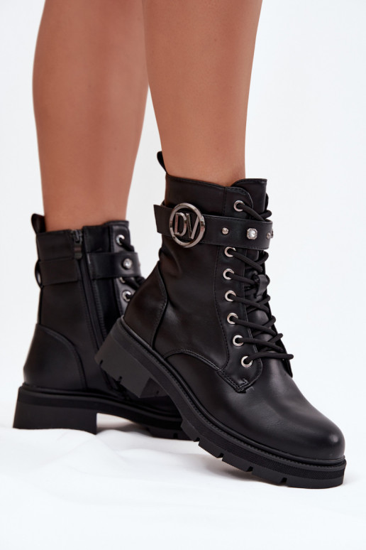 Damen gefütterte Arbeitsstiefel mit dekorativen Details, schwarz, Talyssa Damen gefütterte Arbeitsstiefel mit dekorativen Details, schwarz, Talyssa