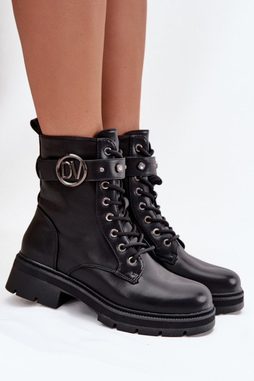 Damen gefütterte Arbeitsstiefel mit dekorativen Details, schwarz, Talyssa Damen gefütterte Arbeitsstiefel mit dekorativen Details, schwarz, Talyssa