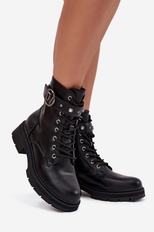 Damen gefütterte Arbeitsstiefel mit dekorativen Details, schwarz, Talyssa Damen gefütterte Arbeitsstiefel mit dekorativen Details, schwarz, Talyssa