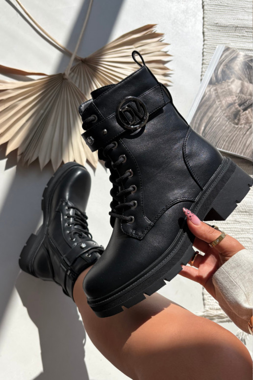 Damen gefütterte Arbeitsstiefel mit dekorativen Details, schwarz, Talyssa Damen gefütterte Arbeitsstiefel mit dekorativen Details, schwarz, Talyssa