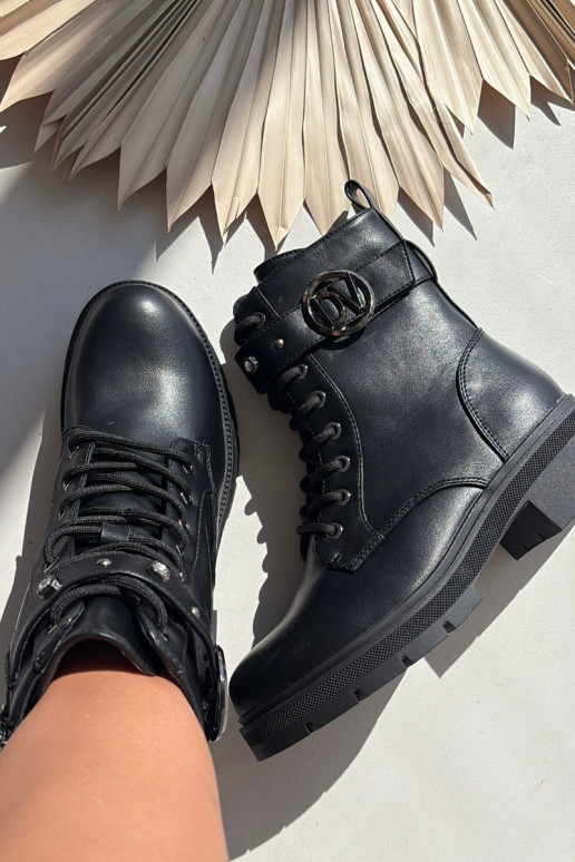 Damen gefütterte Arbeitsstiefel mit dekorativen Details, schwarz, Talyssa Damen gefütterte Arbeitsstiefel mit dekorativen Details, schwarz, Talyssa