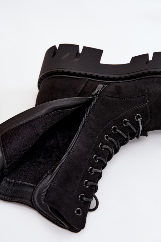 Warm gefütterte Damenstiefeletten und Noker mit Ornamenten in schwarz Melisse