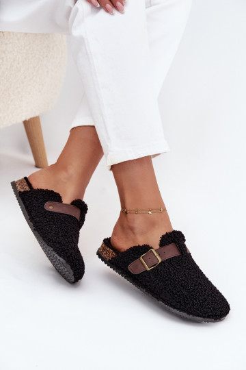 Pantoufles pour femmes avec fourrure type agneau, couleur noire Lorivine