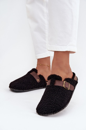 Pantoufles pour femmes avec fourrure type agneau, couleur noire Lorivine 2