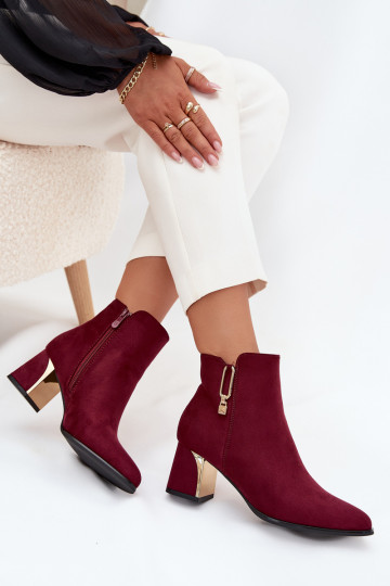 Bottines pour femmes bordeaux avec détails dorés « Kalivra »