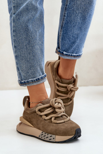 van suède Sneakers model schoenen Dames met platformGrubym Vetersluitingm Artiker 54C1466 bruine kleur