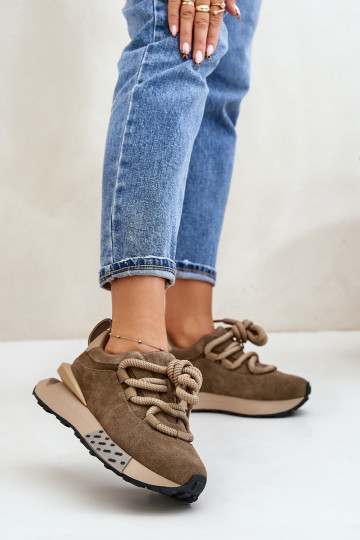van suède Sneakers model schoenen Dames met platformGrubym Vetersluitingm Artiker 54C1466 bruine kleur 2