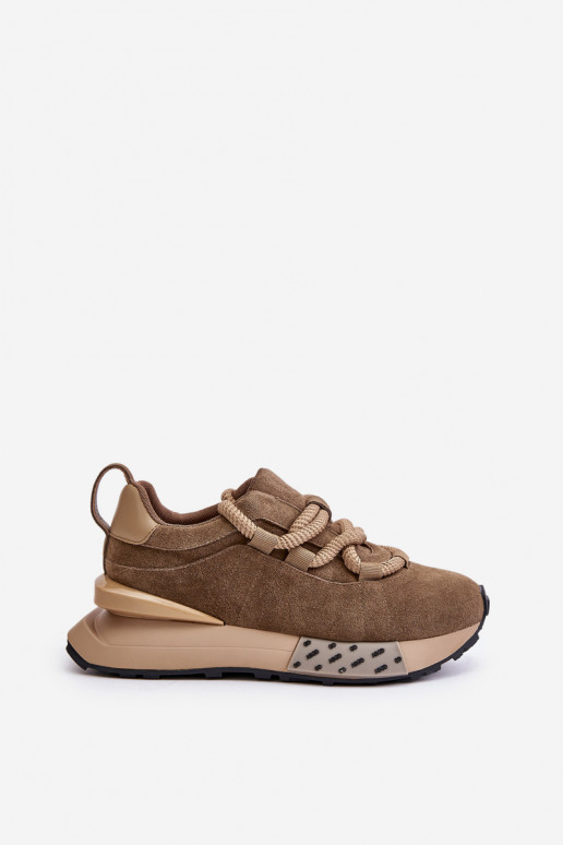 aus INildleder Sneakers Stilvollllschuhe Feminin mit einer PlattformGrubym Schnürungm Artiker 54C1466 braune Farbe