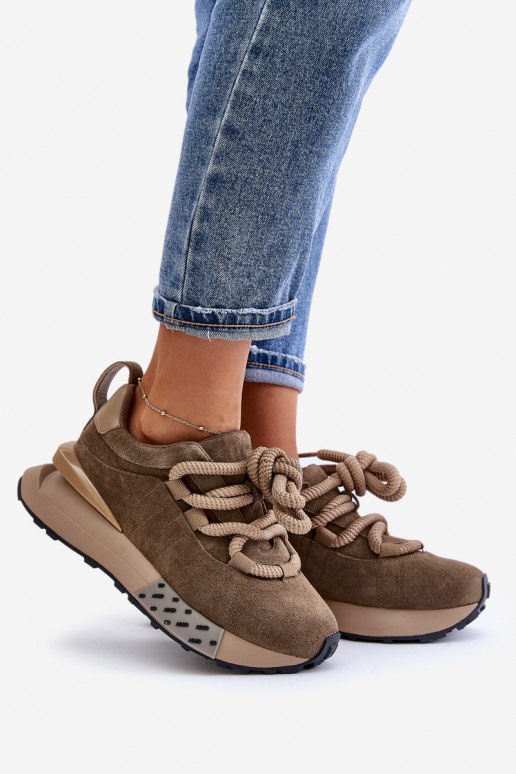 van suède Sneakers model schoenen Dames met platformGrubym Vetersluitingm Artiker 54C1466 bruine kleur