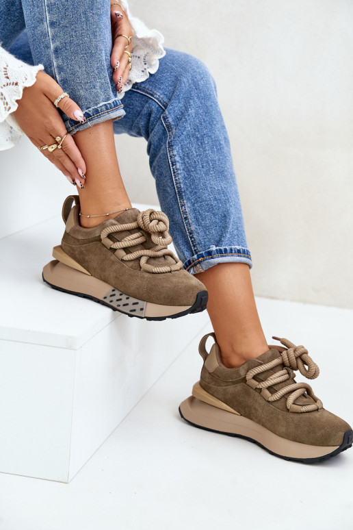 van suède Sneakers model schoenen Dames met platformGrubym Vetersluitingm Artiker 54C1466 bruine kleur