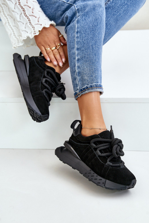 aus INildleder Sneakers Stilvollllschuhe Feminin mit einer PlattformGrubym Schnürungm Artiker 54C1464 schZuarze Farbe