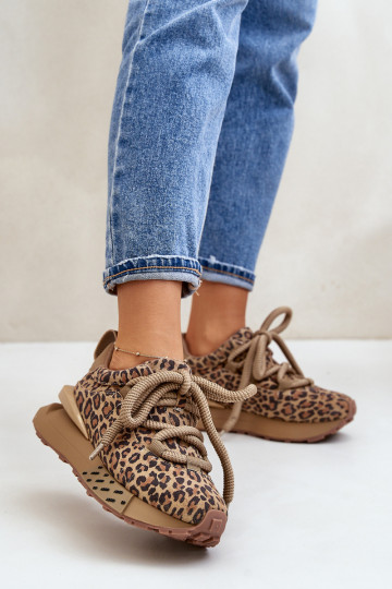 van suède Sneakers model schoenen Dames met platformGrubym Vetersluitingm met luipaardbontpatronen Artiker 55C0135 bruine kleur 2