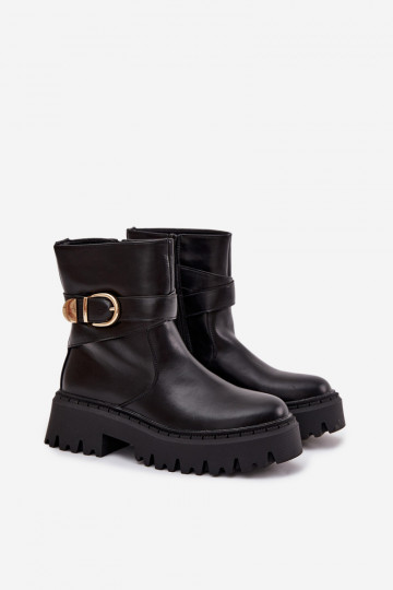 sich Zuarm laufen Damenstiefel mit goldenen Schnallen schZuarze Farbe Elanore