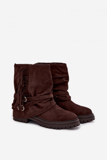réchauffer Bottes pour femmes avec des franges I Klarami avec des talons larges CzekoladoÀe Helianne
