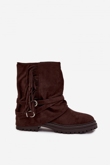 réchauffer Bottes pour femmes avec des franges I Klarami avec des talons larges CzekoladoÀe Helianne 2