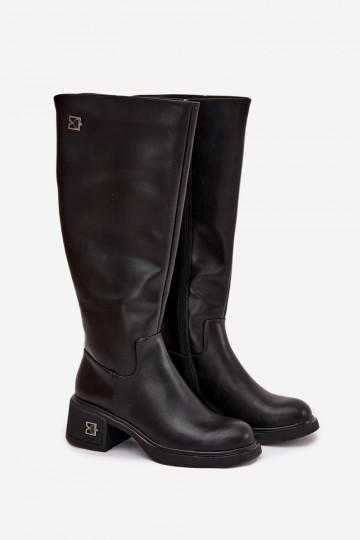 Peau bottes pour femmes Sur un talon bas réchauffer Vinceza 66823 couleur noire