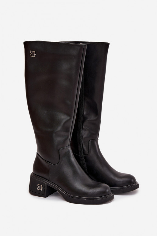 Peau bottes pour femmes Sur un talon bas réchauffer Vinceza 66823 couleur noire