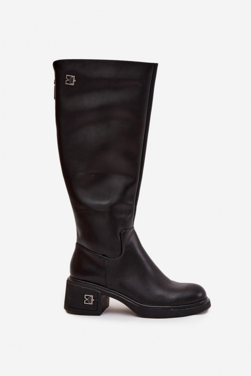 Peau bottes pour femmes Sur un talon bas réchauffer Vinceza 66823 couleur noire