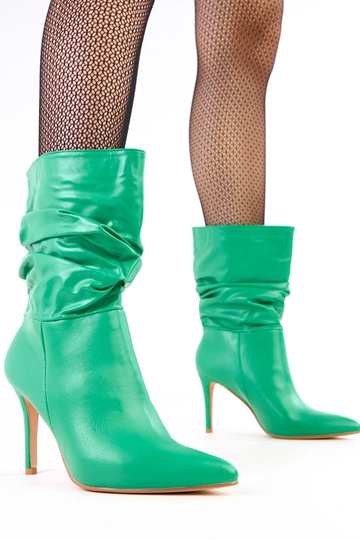 Grüne Stiefeletten mit hohem Absatz und gerafftem Schaft Sairabi