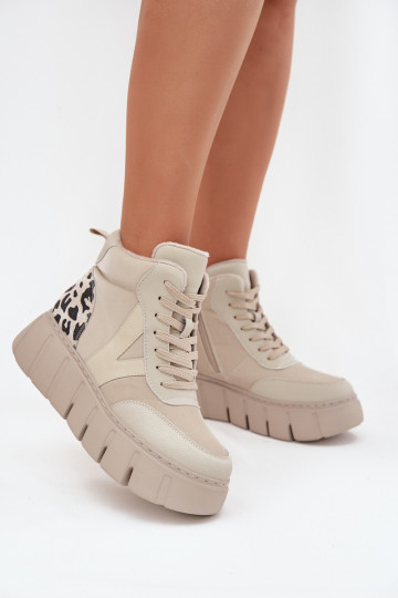 Bottines en cuir beige pour femmes avec plateforme Vinceza 66838 2