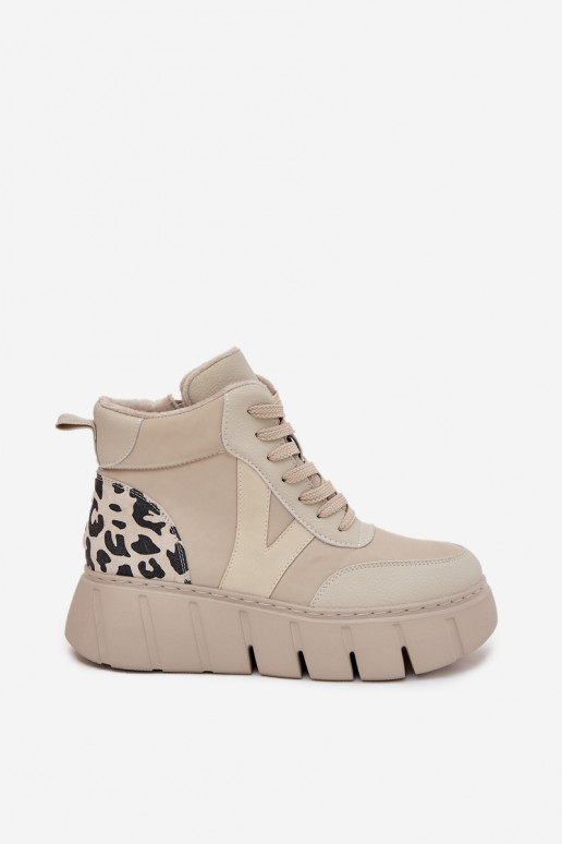 Zandkleurige leren dames warme enkellaarsjes met platform Vinceza 66838 Zandkleurige leren dames warme enkellaarsjes met platform Vinceza 66838