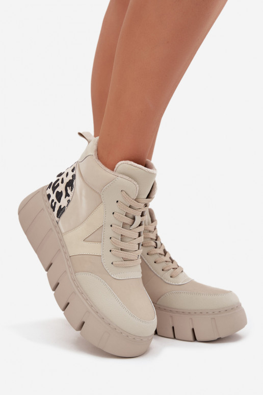 Beige Leder Damen warme Stiefeletten mit Plattform Vinceza 66838 Beige Leder Damen warme Stiefeletten mit Plattform Vinceza 66838