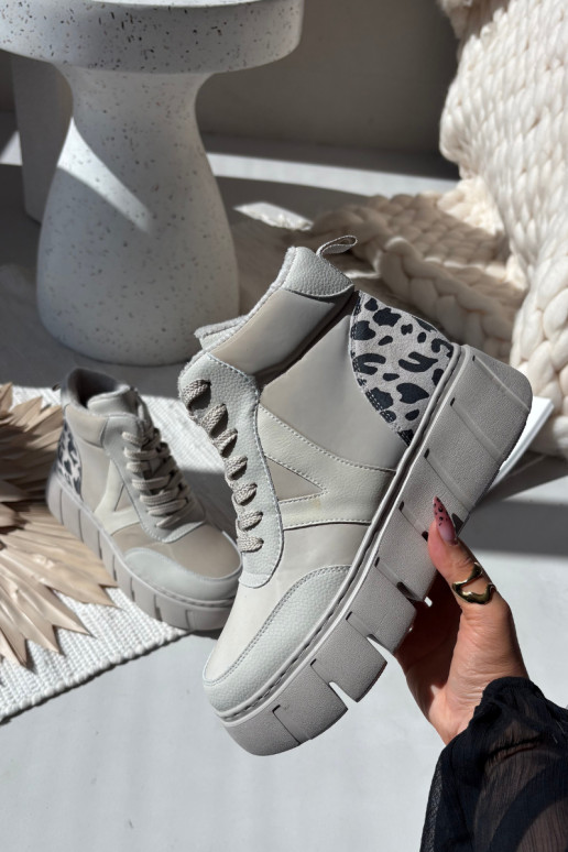 Bottines en cuir beige pour femmes avec plateforme Vinceza 66838 Bottines en cuir beige pour femmes avec plateforme Vinceza 66838