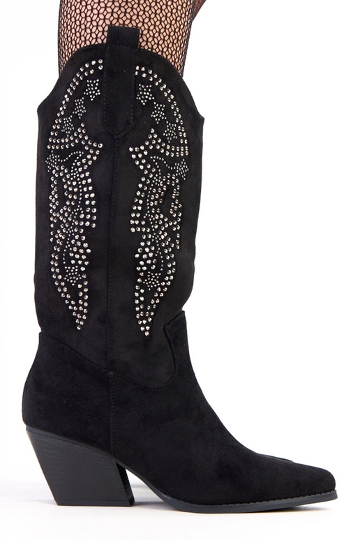 Bottes cowboy noires à talon bas avec...