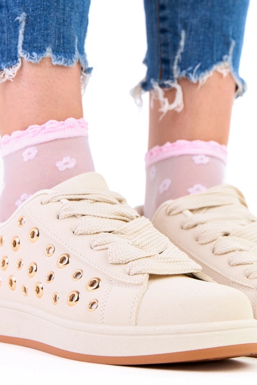 Zandkleurige sneakers op platform met...
