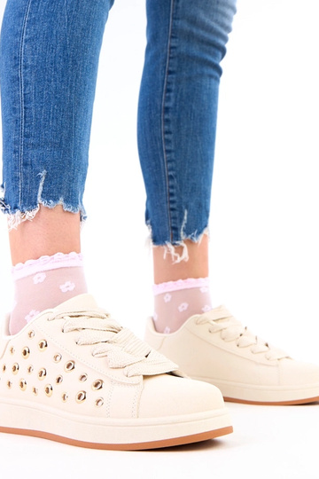 Sandfarbene Sneakers mit Plattform und Nieten Adelis 2