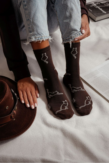 Chaussettes Féminin BaÀełniane Kontury Kota CzekoladoÀe