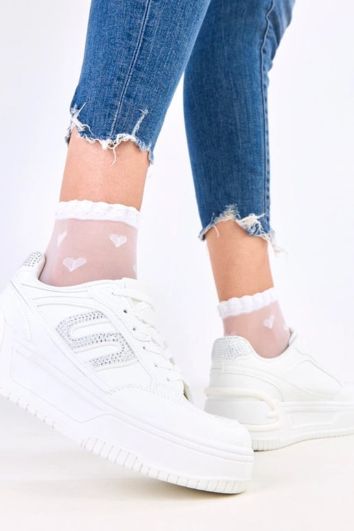 Witte platform sneakers met zirconia...