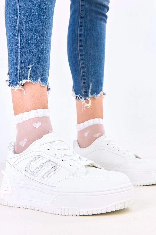 Witte platform sneakers met zirconia...