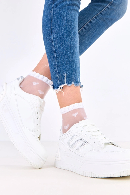 Witte platform sneakers met zirconia...