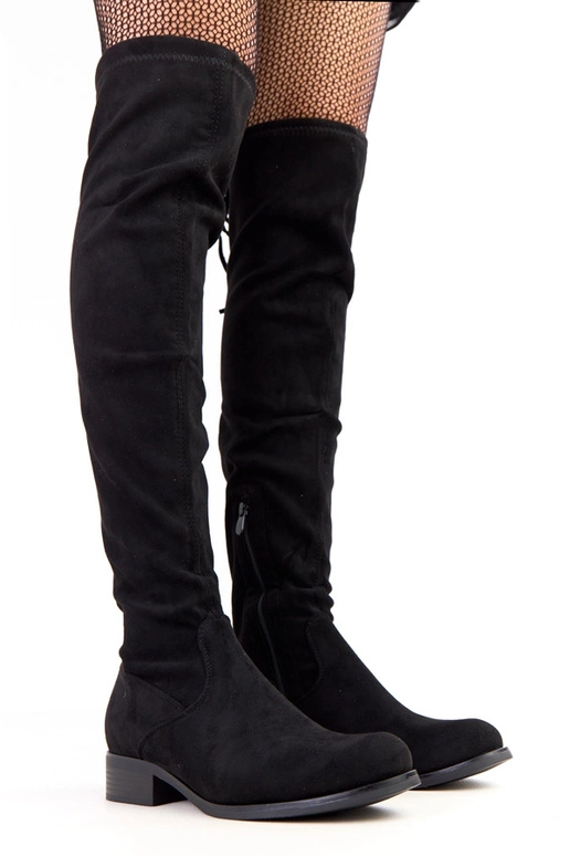 Schwarze lange Stiefel mit flachem...